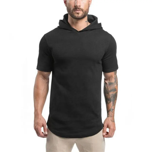 High Quality OEM Logo Polyester Quick Dry Fitness Hooded Short Sleeve <b>Tight</b> Custom Logo Gym Fitness Blank <b>T</b>-<b>shirt</b> for men - Product Image 4