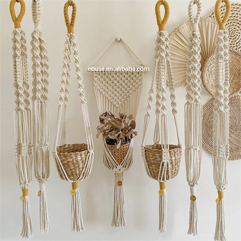 Desain baru Macrame gantungan tanaman penanam gantung untuk dekorasi rumah dinding gantung penanam Boho untuk ruang tamu buatan tangan grosir