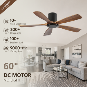 60 Inch Modern <b>Ceiling</b> Fan without <b>Light</b> Solid Wood 5 Blade <b>Ceiling</b> Fan Quiet DC Motor <b>Remote</b> <b>Control</b> for Great Room - Product Image 1