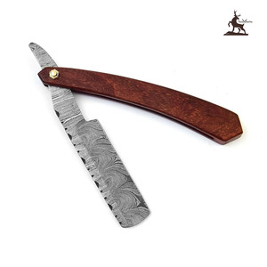 Maquinilla de afeitar recta de acero de Damasco hecha a mano, hoja de peluquero clásica, regalo de padrino personalizado de madera, cuchillos listos para afeitar de Acción de Gracias - Product Image 3