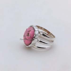 Elegant 925 Sterling <b>Silver</b> Pink Turquoise <b>Statement</b> Promise <b>Ring</b> Handmade Oval Natural Copper Jewelry - Product Image 6