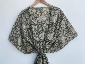 Vestido Kaftán Bohemio de Algodón Indio Hecho a Mano con Estampado Floral y Cintura Natural, Estilo Bikini, Regalo para Mujer - Product Image 6