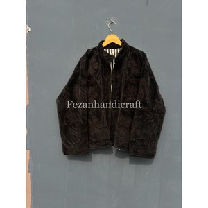 Veste en velours indien brodée, manteau cousu à la main, manteau Suzani, doublure intérieure en coton, veste avec deux poches latérales, style bohème hippie - Product Image 5
