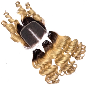 La más alta calidad, precio caliente, pelo crudo hinchable, Color Ombre, extensiones de cabello humano vietnamita, conjunto de paquetes de cierre 2025 - Product Image 5