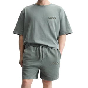 Ropa deportiva para hombre transpirable con logotipo personalizado, conjunto doble de ropa activa para gimnasio, Camiseta deportiva y pantalones cortos, logotipo personalizable - Product Image 1