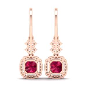 Boucles d'oreilles pendantes en or massif 14 carats avec diamants, design original REYES, taille radiant, rubis de 3,49 carats, bijoux de soirée - Product Image 4