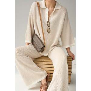 ชุดกางเกงขายาวสีเบจลายฉลุ - Product Image 4
