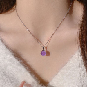 Collana con Ciondolo in Cristallo Rotondo Viola dal Design Elegante e Semplice, Gioielli in Cristallo Brillante per Donne - Product Image 3