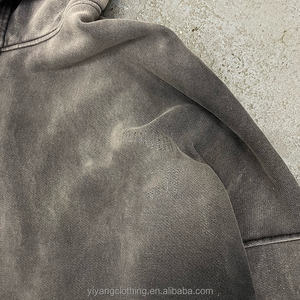 Sweats à capuche streetwear personnalisés pour hommes hiver Vintage en détresse lavage à l'acide conception goutte épaule lourde éponge française 100% coton - Product Image 3