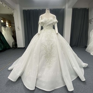 ANY263 Traditional <b>Sequined</b> Beaded Off Shoulder Criss-Cross Wedding Puffy Gowns Dress - Product Image 1