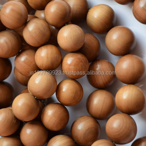 Perles de bois de santal brun doré foncé naturel rondes Riddhi Siddhi, Mala du Rajasthan - Product Image 2