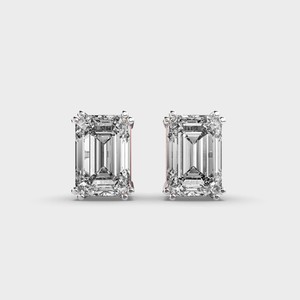 IGI Certified Lab Grown <b>Emerald</b> Cut Diamond <b>Stud</b> Earrings 14K Yellow / White & Rose Gold Solitaire Diamond Earrings - Product Image 1