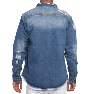 Chemises en denim délavé vintage pour hommes, manteau en coton boutonné classique de style High Street, vestes pulls pour l'extérieur et le streetwear - Product Image 3