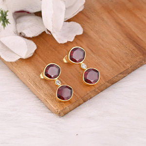 Boucles d'oreilles plaquées or au design populaire, en argent sterling 925, avec pierre précieuse grenat du Mozambique, serties de pierres, faites à la main, cadeau pour elle - Product Image 2