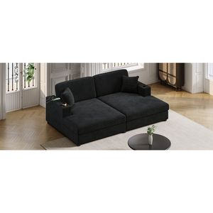 Sofá cama seccional tipo chaise longue de pana extragrande de 86.5 pulgadas con dos puertos USB, dos portavasos, dos compartimentos, completamente nuevo - Product Image 4