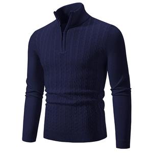 Nuevo jersey para hombre, suéter cálido de Color sólido con media cremallera, suéter de manga larga con cuello en V, sudaderas de punto para hombre, Top de invierno - Product Image 3