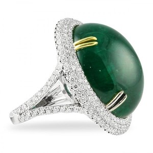 Anillo de piedras preciosas de corte ovalado esmeralda de corte facetado personalizado con anillo de bisel de garra de oro de diamante Natural de corte redondo joyería para mujer - Product Image 2