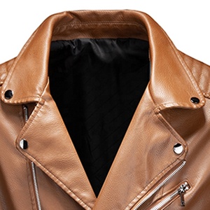 Chaqueta de Moto para Hombre de Cuero PU Marrón con Cremallera, Cuello Vuelto, Ajuste Delgado, Cortavientos de Otoño 2027 - Product Image 2