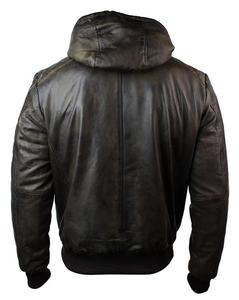 Blouson Bomber en Cuir Véritable pour Homme avec Capuche Amovible, Style Usé, Veste de Motard, Prix de Gros, OEM - Product Image 4