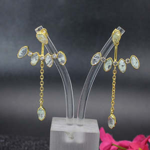 Aqua Crackle Glass & CZ Pendientes de piedras preciosas Elegantes piedras preciosas sueltas para mujer - Product Image 3