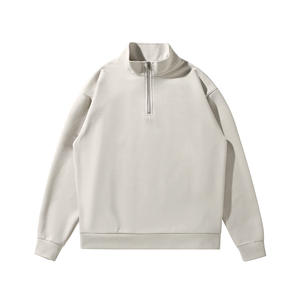 Sweat-shirt polaire unisexe d'hiver à col montant et demi-zip, 100 % coton respirant et écologique, coupe évasée - Product Image 1