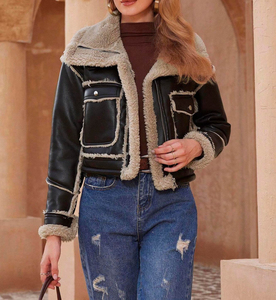 Chaqueta de Invierno para Mujer, de Cuero de Gamuza Grueso y Forro de Piel de Oveja, con Cuello Alto, Múltiples Inventario Disponible - Product Image 4