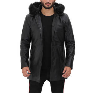 Manteau long sur mesure pour homme en cuir de vachette avec capuche, col montant, logo frontal, respirant, coupe régulière, coupe-vent, pour l'extérieur, hiver 2026, dernière collection - Product Image 6