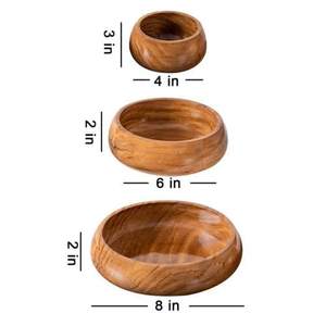 Bols imbriqués S/3 bol de service en bois naturel fini émaillé fournitures de cuisine ensemble de bols de présentation de plats et de fruits en gros - Product Image 2