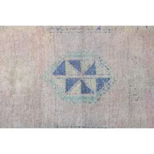 Alfombra Turca Vintage Pequeña de 1.7x3.37 pies, Alfombra con Borde Azul Gris - Product Image 5