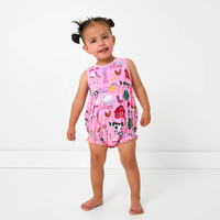 Combinaison pour bébé fille à thème de dessin animé rose, en spandex et fibre de bambou, sans manches, vêtements pour nourrissons, combinaison douce, printemps