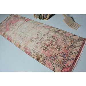 3.1x8.5 ft Rug, Vintage Turkish Rug, <b>Red</b> Bordered <b>Wool</b> Rug - Product Image 4