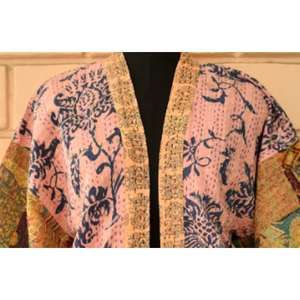 Kimono corto Kantha hecho a mano acolchado estampado Floral Chaqueta de algodón diseño Reversible y tamaño libre para Otoño Invierno y Primavera - Product Image 2