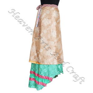 Faldas de longitud larga Vintage seda Sari Magic Wrap faldas Vestido 2 capas Reversible Magic Silk Saris Wrap longitud larga Vintage seda - Product Image 2