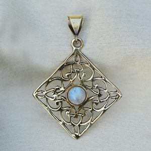 Boho Moonstone Pendant Tribal Brass <b>Necklace</b> Women Antique Brass Finish Geometric Jewelry Wholesale - Product Image 4