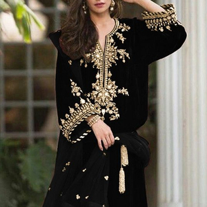 Broderie sur la superbe longue robe KURTA & PLAZO embellit la belle RESHAM, perles de verre en cristal, DABKA pour le travail de fête @ 2022 - Product Image 1