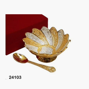 Brass Trolley <b>Bowl</b> Set <b>Large</b>, Dry Fruits <b>Bowls</b>, Metal <b>Bowls</b> With Spoon - Product Image 2