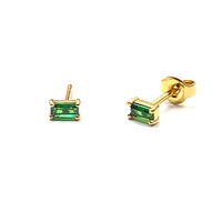 Boucles d'oreilles clous personnalisées en argent 925 plaqué or avec émeraude verte taille baguette, bijoux fins et mignons, cadeau d'anniversaire, vente en gros