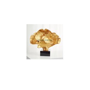 รูปปั้นใบแปะก๊วยเคลือบสีทองประดับโต๊ะรูปปั้นกลางสำนักงานฐานสีดำ - Product Image 1