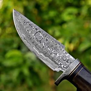 Cuchillo de Caza de Acero de Damasco de Hoja Fija de Grado Industrial de Alta Calidad, con Mango de Madera de Cuerno de Búfalo, OEM - Product Image 3