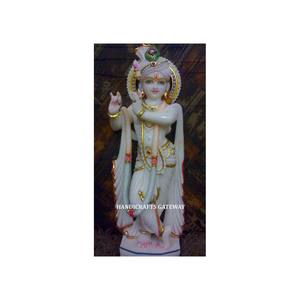 Belle main magnifique marbre blanc seigneur Krishna Statue Janmastami Showpiece pour la maison salon et décoration de temple - Product Image 1