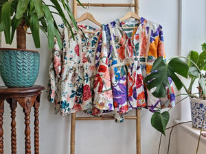 Blusa Bohemia Floral de encaje de algodón puro de alta calidad, blusa elegante de verano con cuello en V, gasa, estampado de bloque indio, ropa de día informal corta - Product Image 6