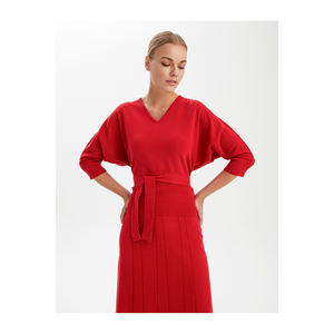 เสื้อถักไหมพรมแขนค้างคาวสีสันสดใส รุ่น Kusak Detayli Yarasa Kol Triko สำหรับผู้หญิง ยี่ห้อ YUN KARISIM ดีไซน์หรูหราพร้อมเข็มขัด - Product Image 5