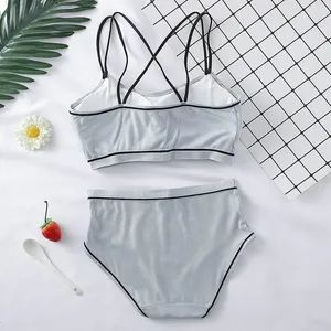 "Conjunto de ropa interior de algodón para mujer, conjunto de sujetador y bragas de realce, cómodo y acogedor conjunto de lencería de 2 piezas con estampado de letras" - Product Image 2