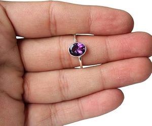 Bague Femme Améthyste Naturelle Pierre Précieuse Février Pierre de Naissance Anniversaire de Noël Bijoux Faits à la Main Bague en Argent Sterling 925 - Product Image 1