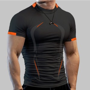 Camiseta de media manga estampada a la moda para gimnasio, deporte, hombres, secado rápido, correr, entrenamiento, Fitness, Tops, camiseta College Fit - Product Image 4