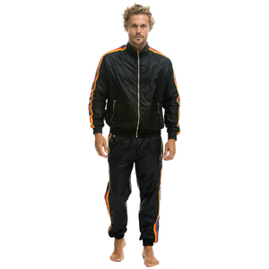Ensemble de survêtement coupe-vent élégant pour homme, streetwear, uni, imperméable, coupe-vent, ensemble athlétique, veste zippée intégrale, pantalon élastique pour la salle de sport - Product Image 1