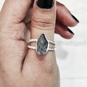 Joyería de piedra cruda para mujer, anillo de piedra preciosa de labradorita en bruto Natural, anillo trenzado de 2 bandas, joyería, anillo de Plata de Ley 925 - Product Image 3