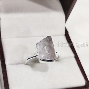 Bijoux en pierre brute Bague pour femme Quartz Rose brut naturel Pierre précieuse Pierre de naissance d'avril Bague unie Bijoux Bague en argent sterling 925 - Product Image 3