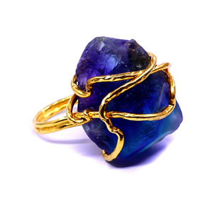 Bague en argent sterling 925 plaqué or pour tous les jours Fluorite Gemstone Classic Trendy Rough Stone Ring - Product Image 3