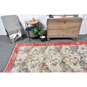 พรมขนสัตว์ตุรกีวินเทจสีเบจแดง4.5 x 7.9ft พื้นที่ขนาดใหญ่การออกแบบการเย็บปะติดปะต่อกันสำหรับห้องโถงห้องนอนยางห้องที่สมบูรณ์แบบ - Product Image 2